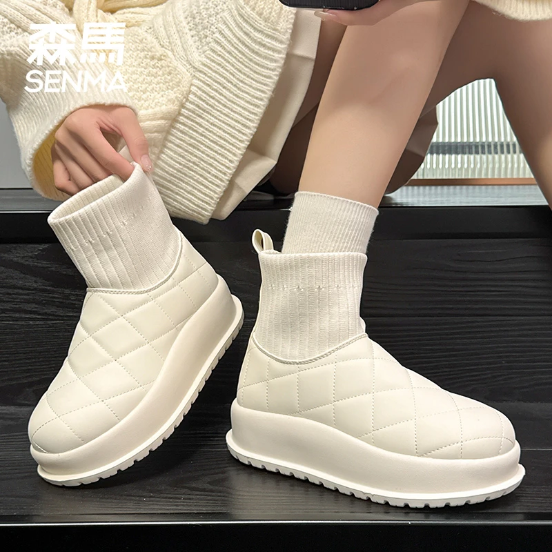 森马厚底雪地靴女2024冬季新款加绒加厚户外防滑短筒舒适保暖棉鞋