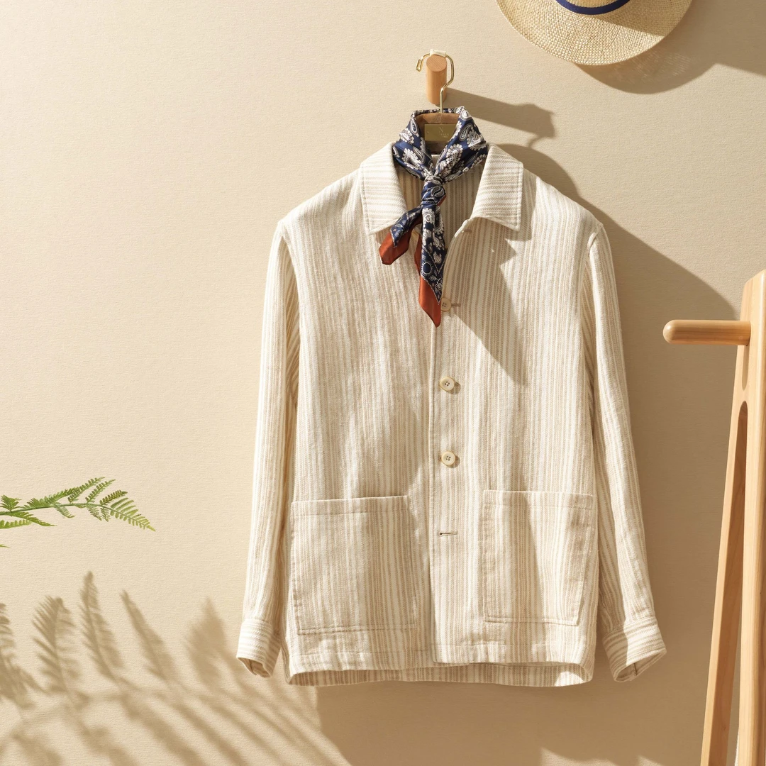 纳泊勒Nappole白色衬衣领无衬垫肩设计慵懒身型休闲衬衫式夹克