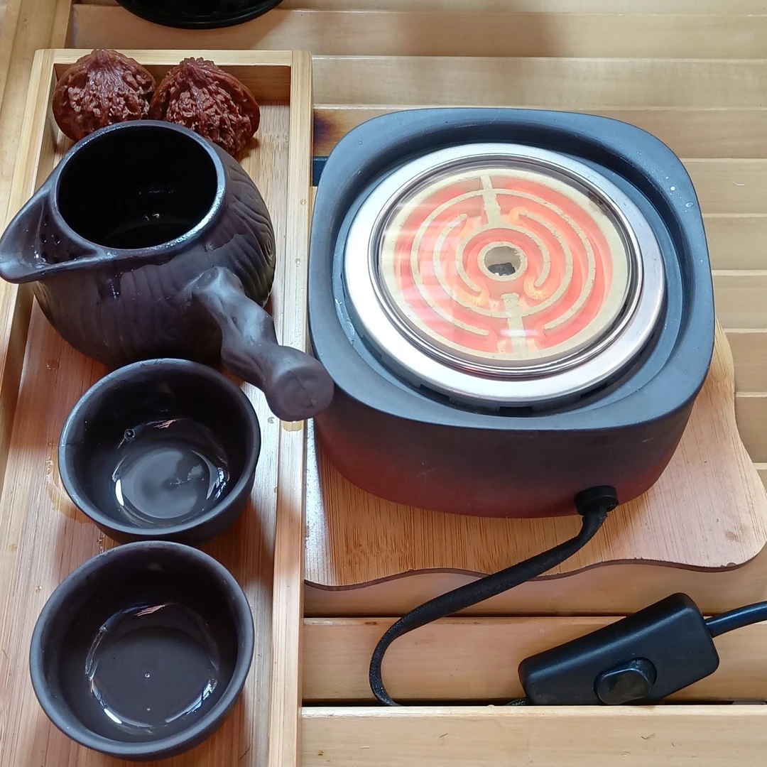 围炉煮茶粗陶明火炉有开关送玻璃配弯把树桩煮茶罐带杯子整套齐全