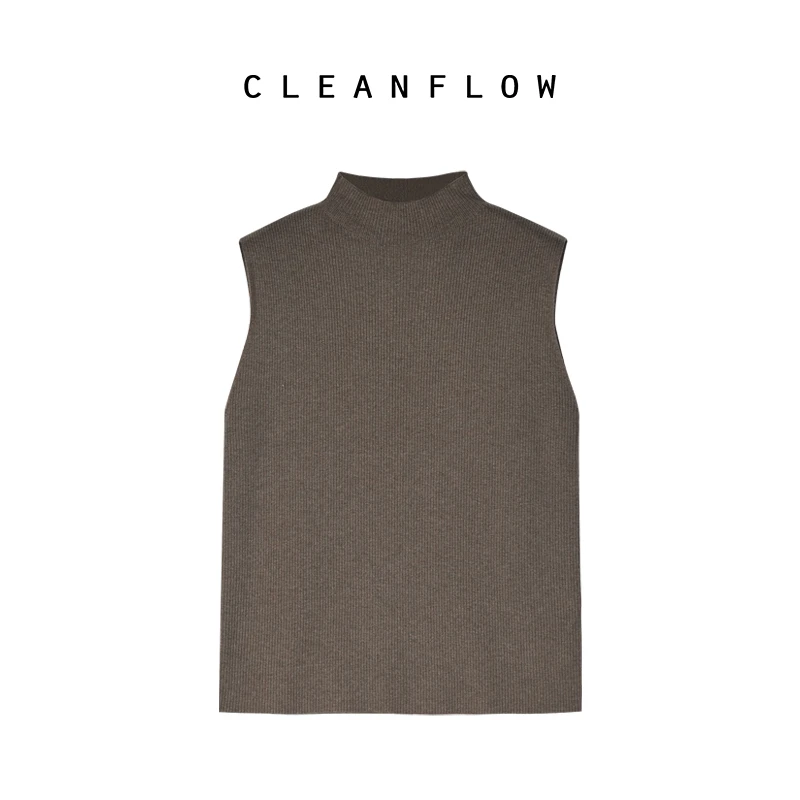 CLEANFLOW | 桑蚕丝棉连身半高领针织无袖背心打底