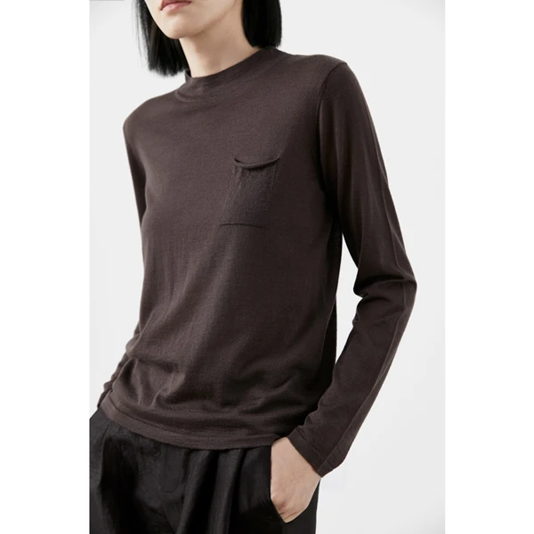 CLEANFLOW 基本款 | 巧克力色超细美利奴羊毛薄款针织长袖T恤打底