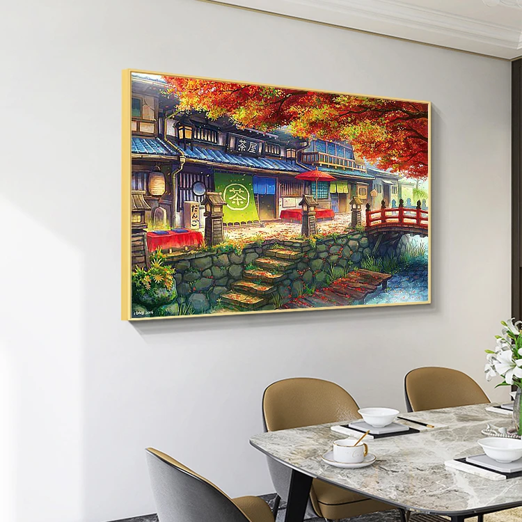 DC【秋日茶屋】钻石画玄关客厅卧室挂画点贴钻十字绣手工diy粘贴画