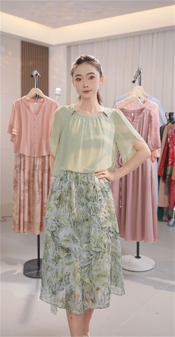 Y1250夏季女装连衣裙气质显瘦时尚假两件印花裙子