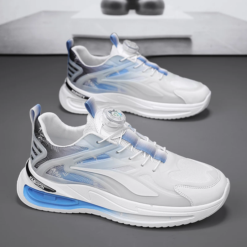 春季爆款旋转纽扣男鞋潮流低帮运动鞋透气男士百搭旅游鞋