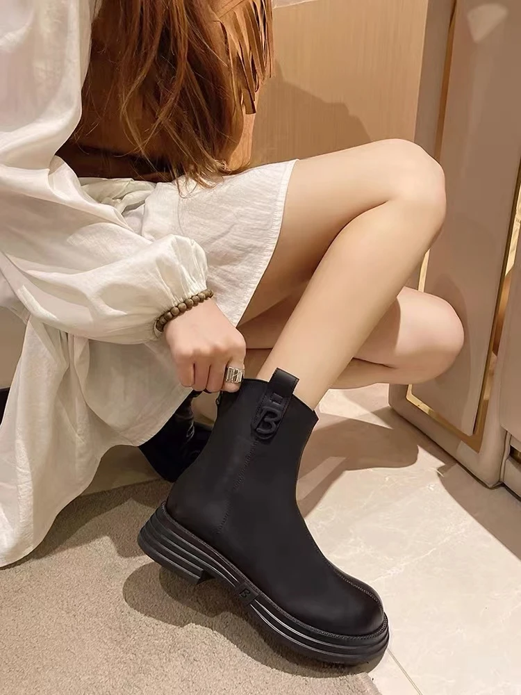 门店298！马丁靴瘦瘦短靴女新款后拉链韩版圆头时尚平底靴2331-A