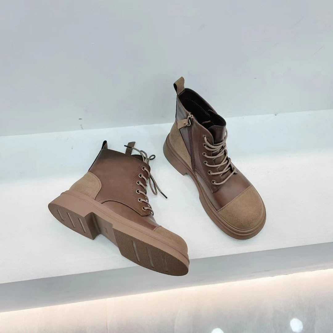 门店288！2023冬圆头短筒马丁靴加绒厚底女短靴加绒83238