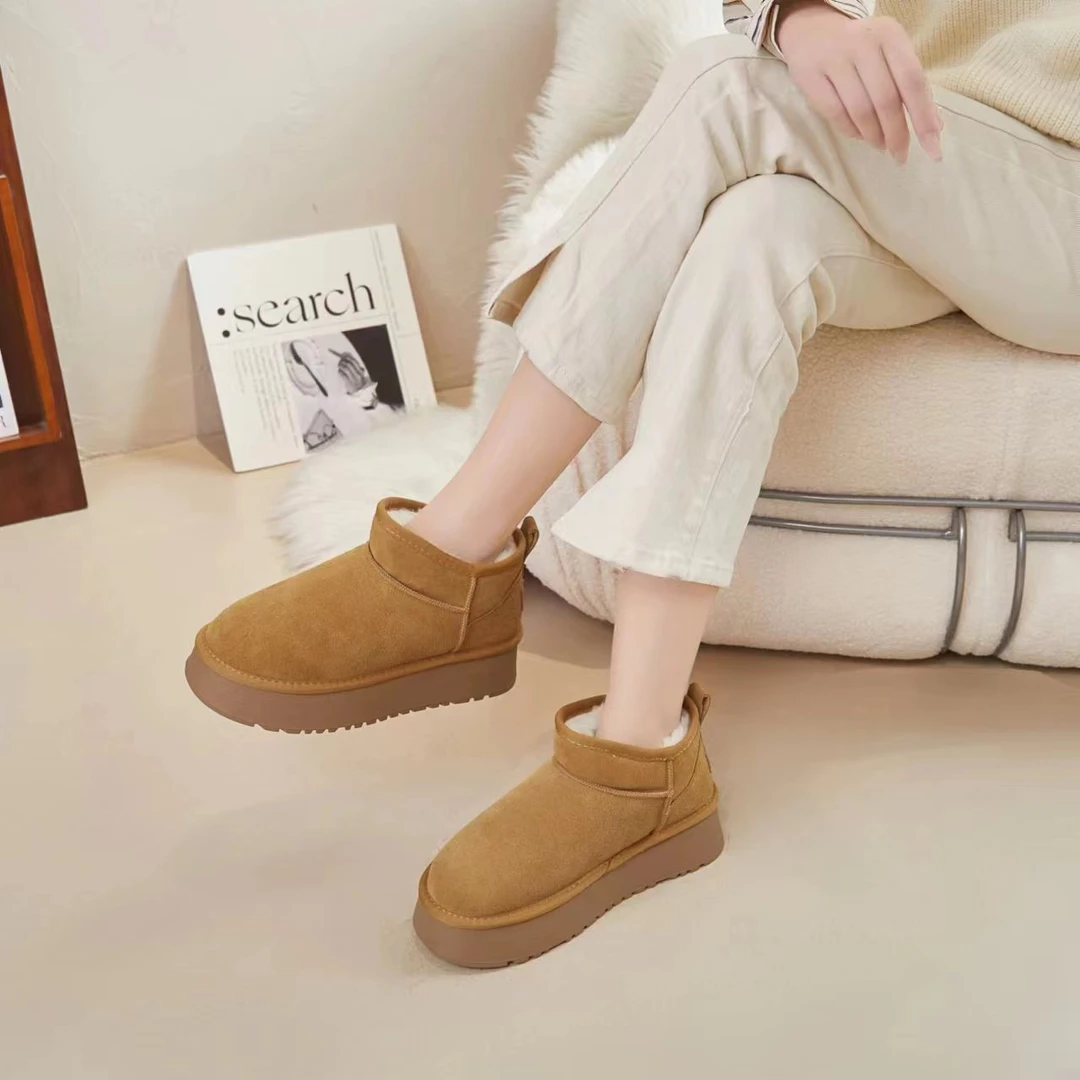 线下489！雪地靴新款冬季加绒雪地棉鞋厚底增高棉靴短靴子5853-1