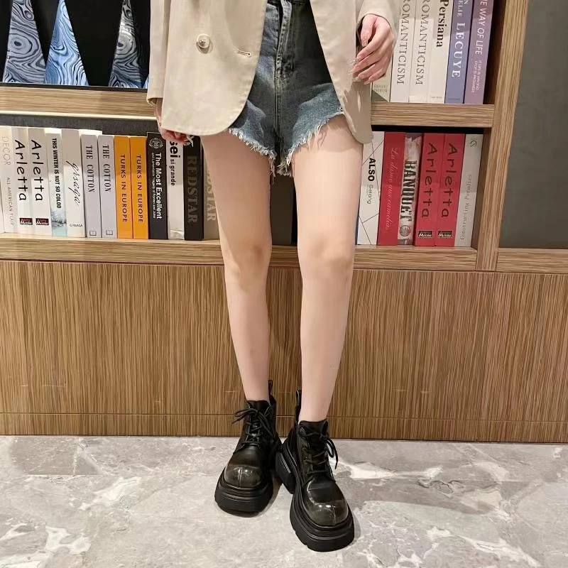 门店339！厚底马丁靴女新款百搭复古英伦风粗跟系带短靴999-2B