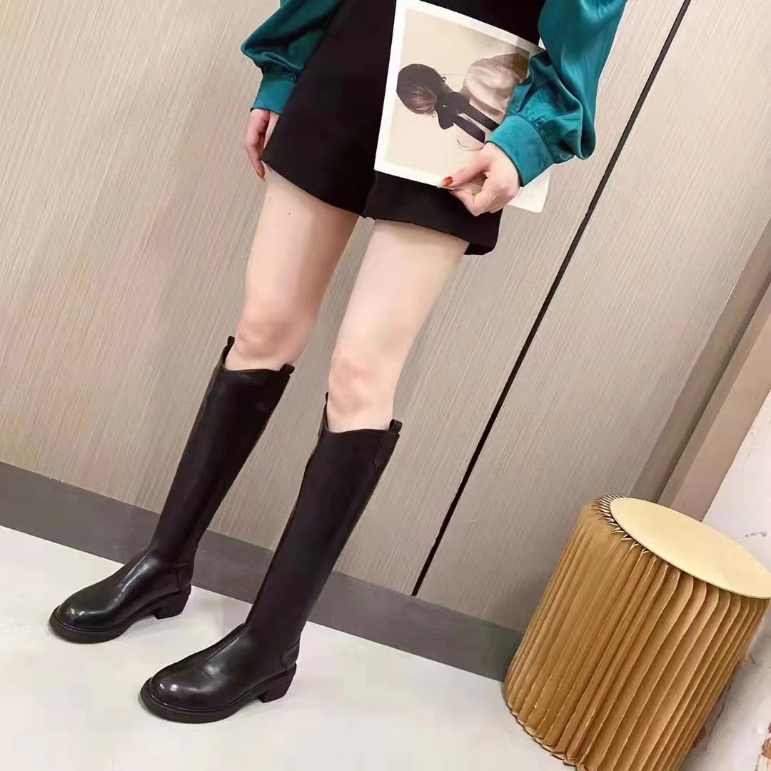 门店388！新款粗跟瘦瘦靴长靴女不过膝小个子高跟长筒靴1029A