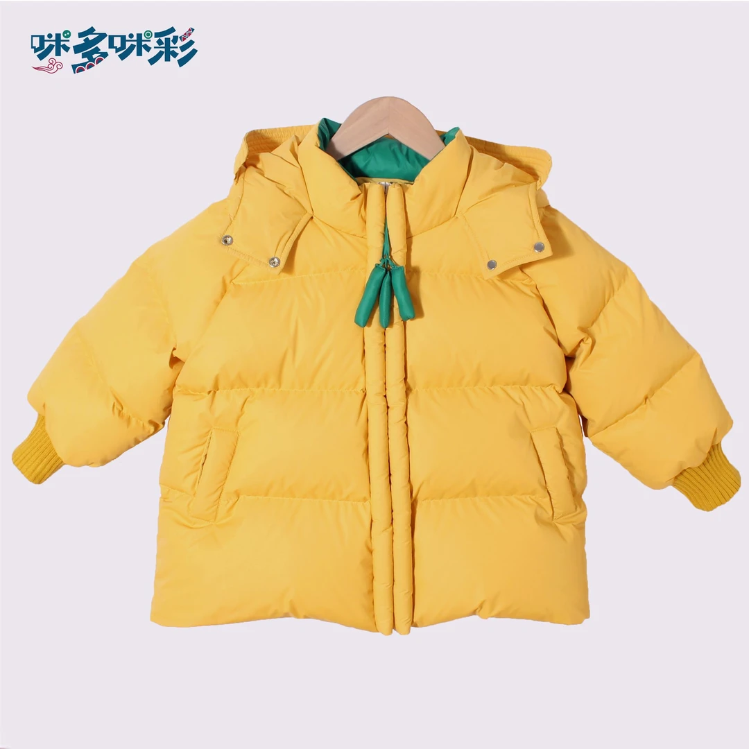 儿童短款90鹅绒服冬季新款中大童男童纯色连帽极寒加后保暖羽绒服