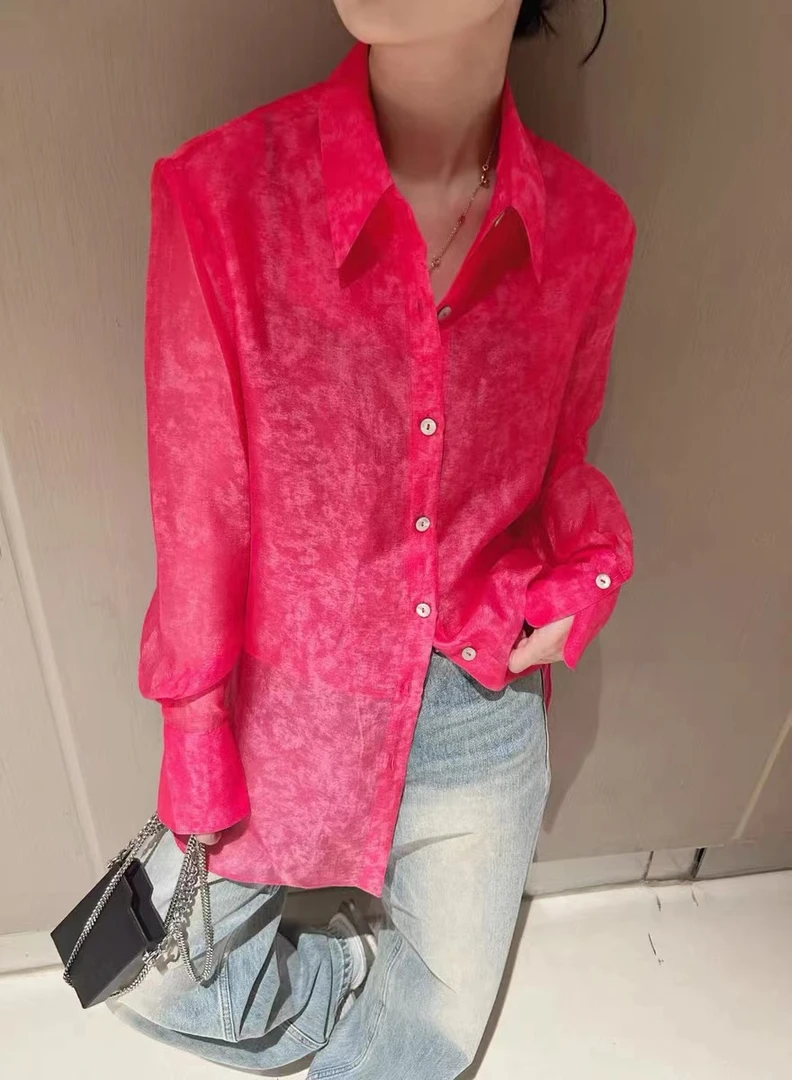 高品质提花衬衫女2024早春新款设计感小众法式纯色小衫宽松上衣