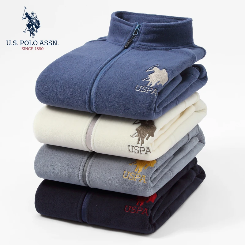 U.S. POLO ASSN.冬加绒加厚抓绒衣开衫男士宽松休闲保暖外套上衣