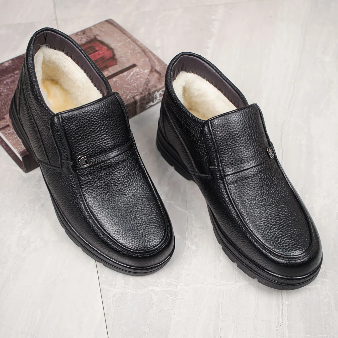 高帮鞋2024冬季新款男鞋真皮加绒保暖羊毛皮鞋中老年人爸爸棉鞋