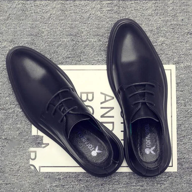 皮鞋男商务正装真皮休闲鞋韩版增高软皮英伦青年黑色尖头厚底婚鞋