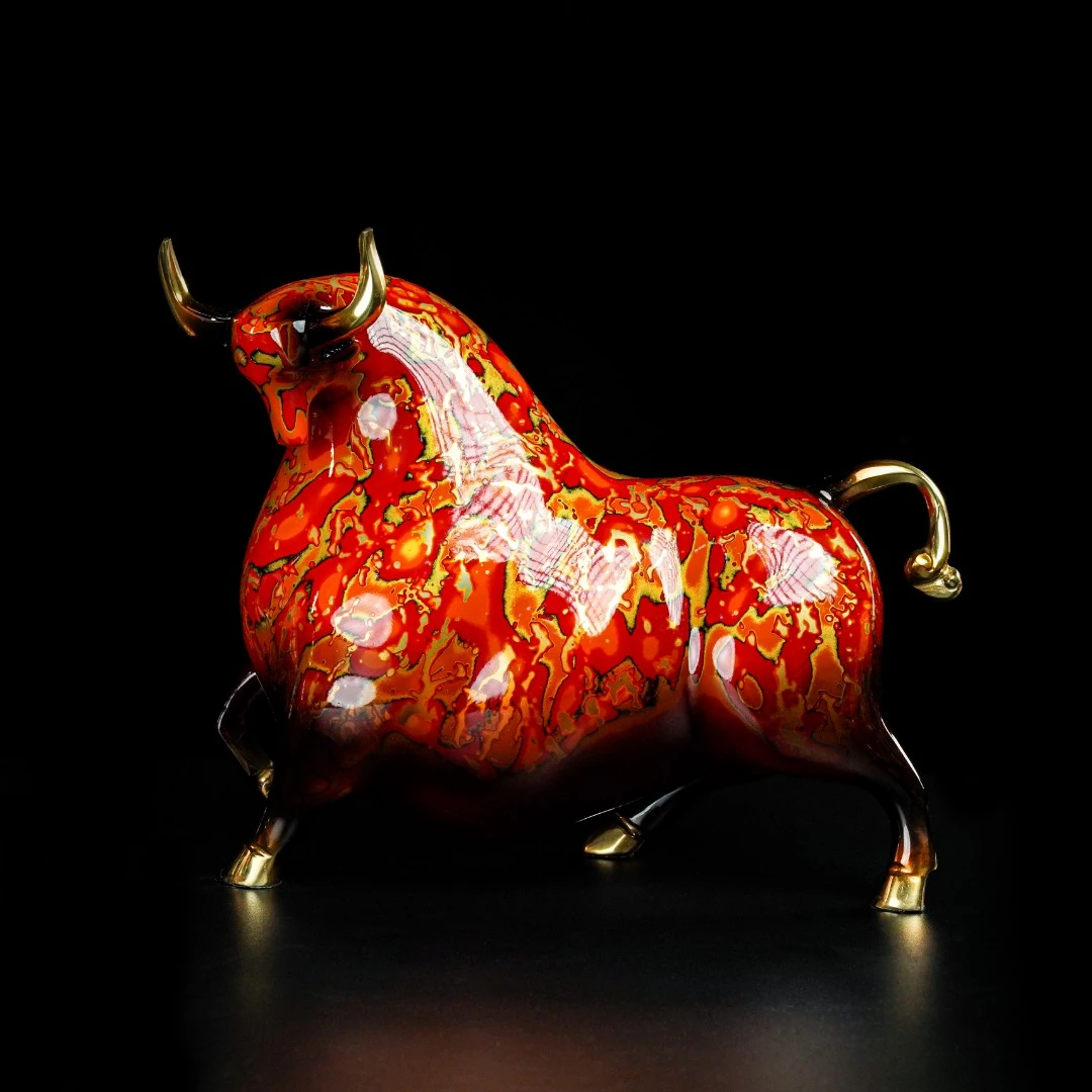 铜心莲《牛转乾坤》黄铜牛摆件中式家居饰品开业送礼摆件办公室摆件