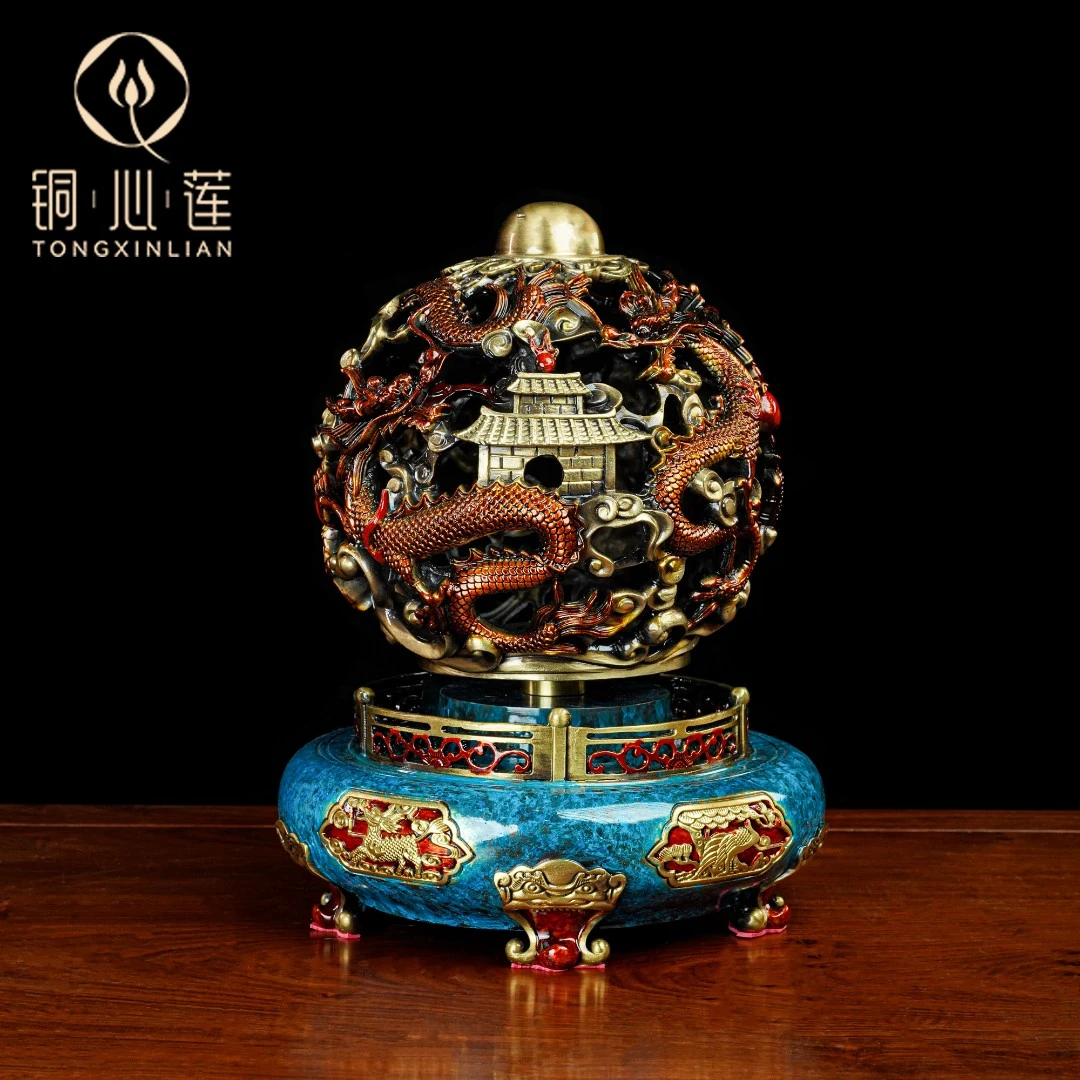 铜心莲【九转乾坤鼎】黄铜龙纹鼎摆件 家居装饰工艺礼品
