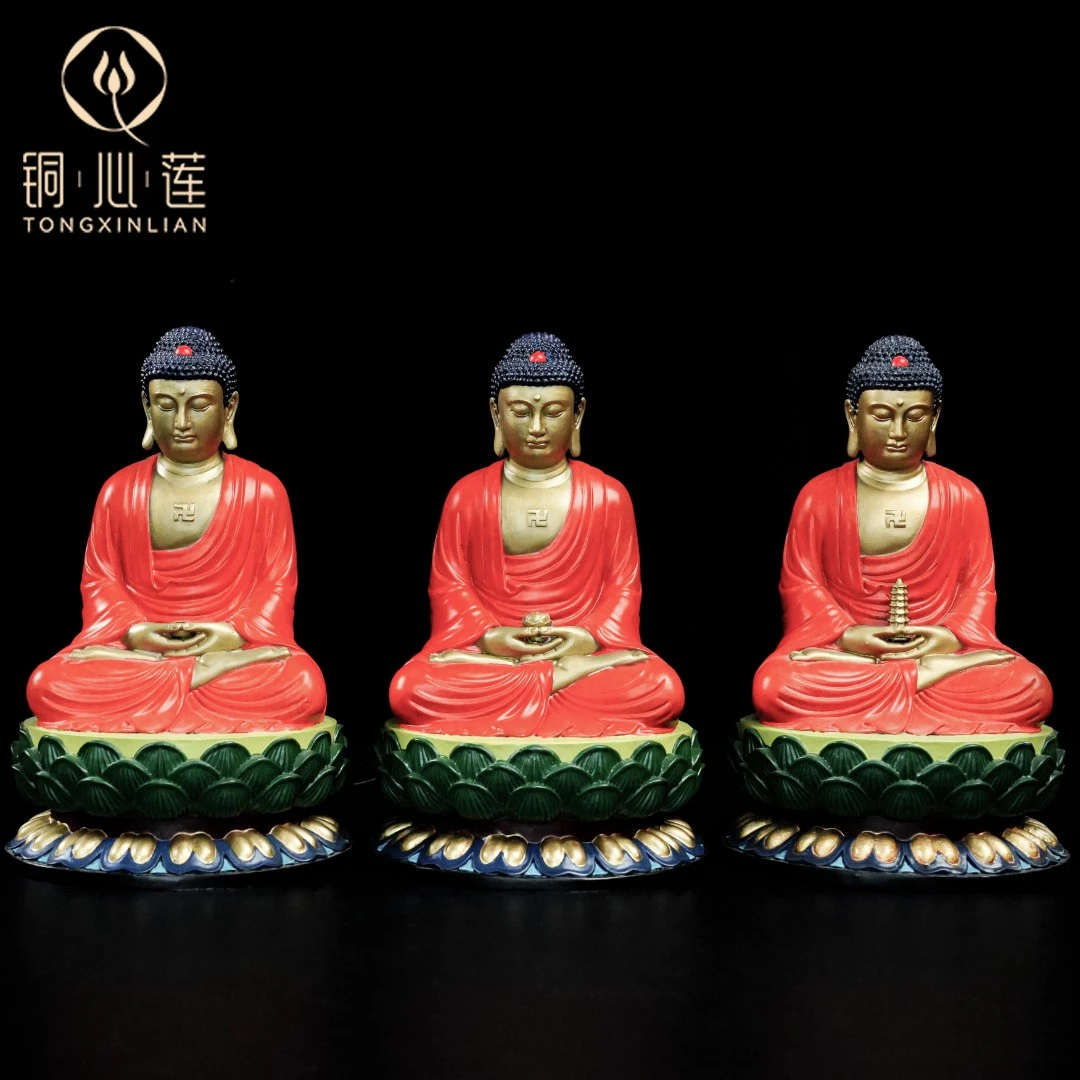 铜心莲【三宝佛】全黄铜摆件家用搬家礼物乔迁新居摆件礼品