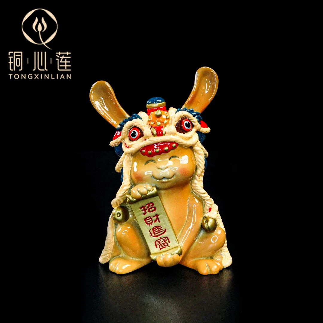 铜心莲【醒狮兔】黄铜十二生肖醒狮兔子本命年创意礼品家居摆件