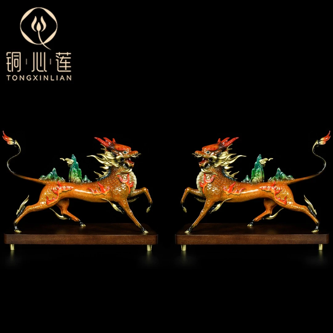 铜心莲【火麒麟】黄铜工艺品摆件