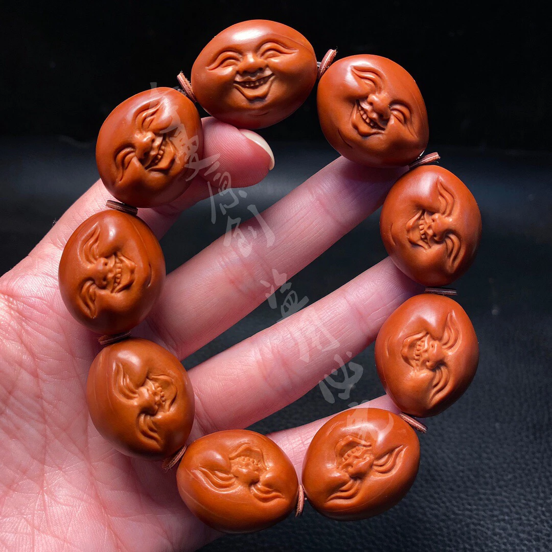 「2.0知足常乐开心」手串橄榄核雕刻文玩佛珠念珠手链核雕手工艺品