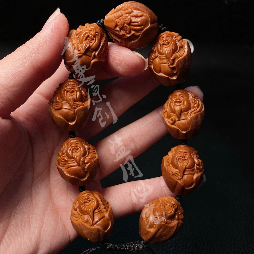 橄榄核老料铁核雕刻「包衣财神」手串男女文玩盘完核雕工艺品