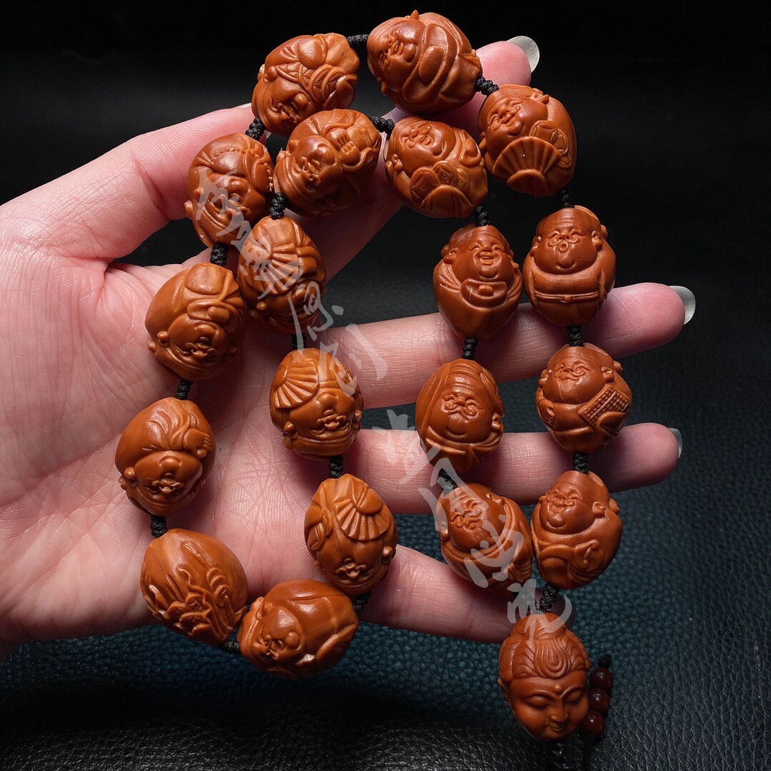 「1.7光面财神手持」橄榄核雕刻文玩手链核雕手工艺品手把