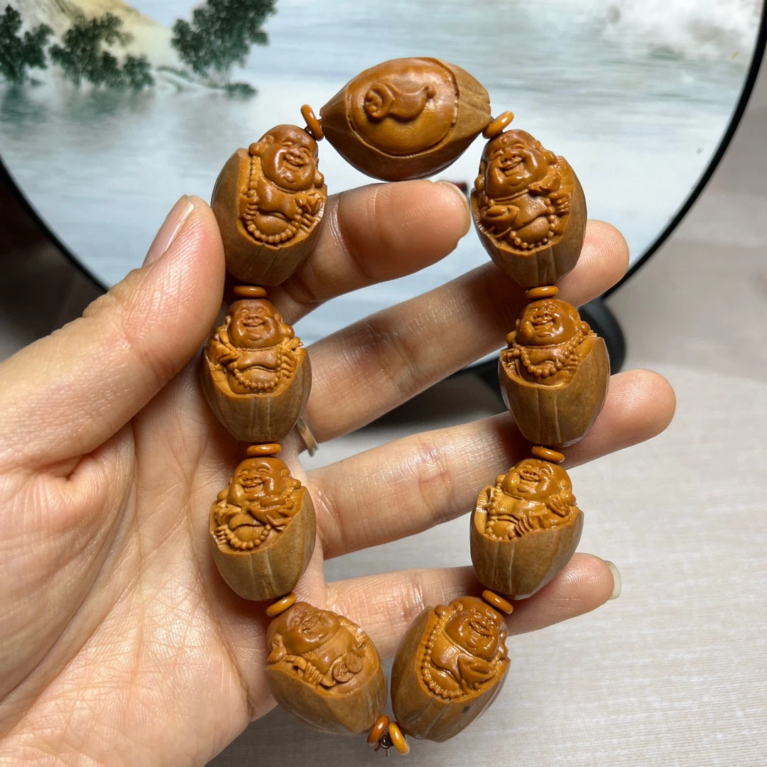 包衣弥勒橄榄核雕刻手工艺文玩手串佛珠念珠手链