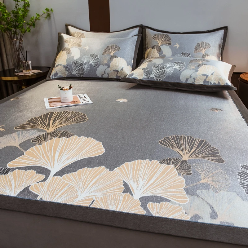 水星.家纺2025新款900D高精密三色纬提花冰丝凉席床笠款三件套