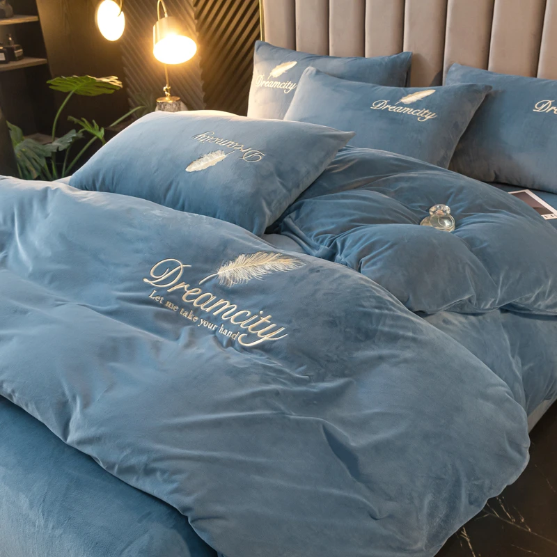 水星.家纺冬天加绒被套四件套冬季珊瑚绒加厚保暖双面法兰绒被