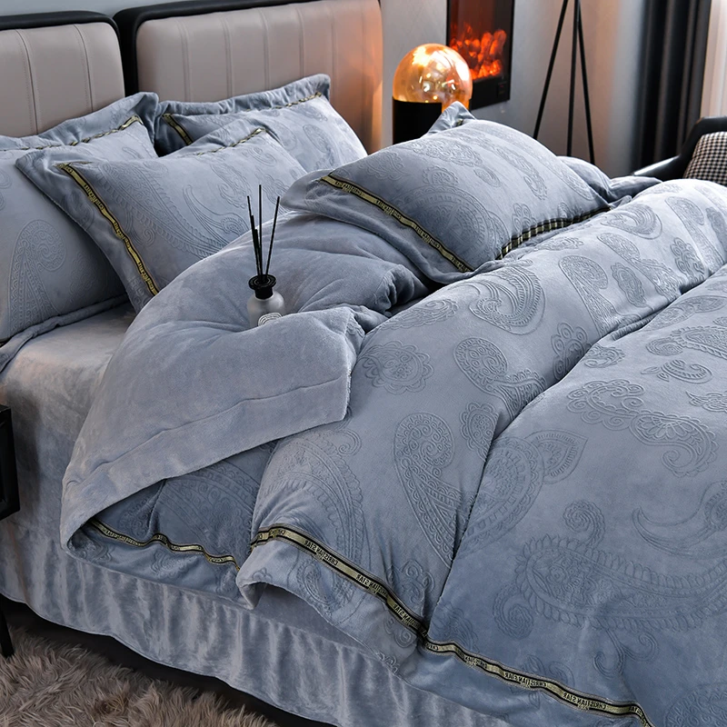 水星新家纺轻奢牛奶绒床上四件套珊瑚绒冬季法莱绒床单加厚秋冬