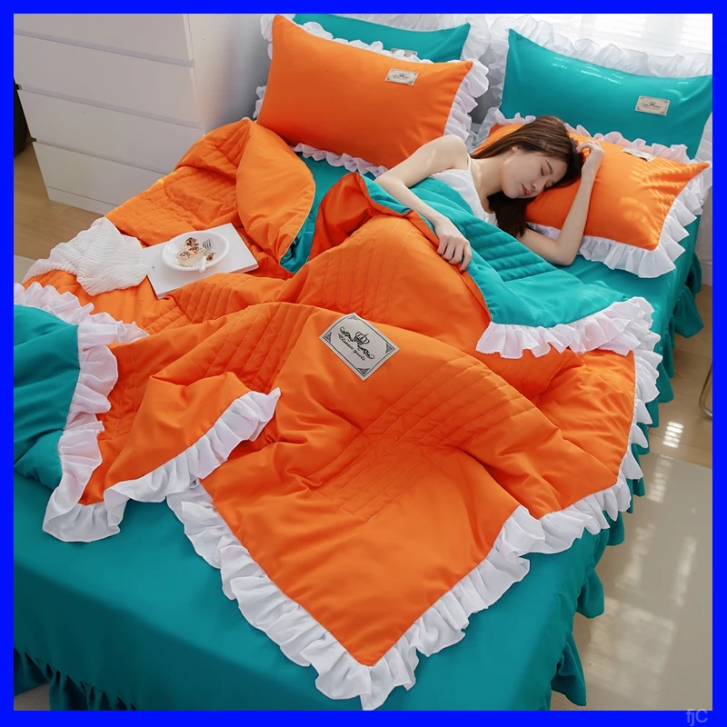 水星家纺适用夏凉被空调被三四件套花边可机洗水洗棉薄被子单双韩