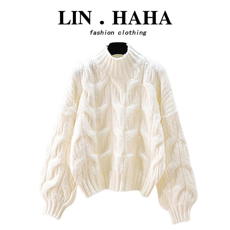 大码女装半高领针织打底衫新款秋冬软糯毛衣内搭胖mm遮肚藏肉上衣