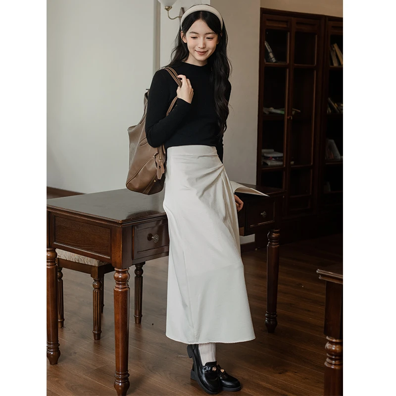 秋季高级感穿搭黑色长袖上衣女搭配设计感气质显瘦半身裙子两件套