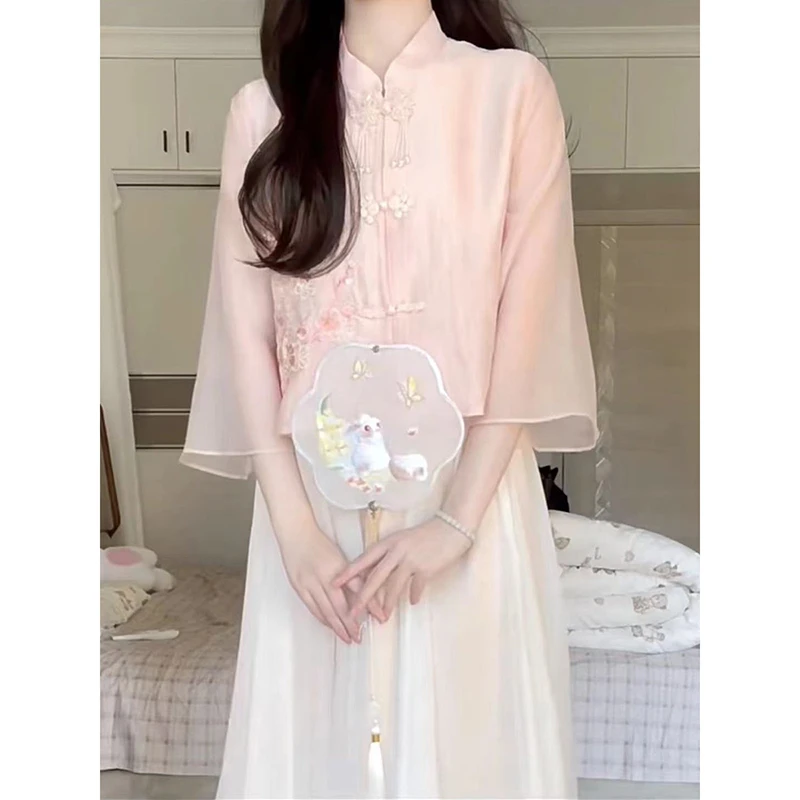 新中式国风穿搭一整套改良汉服上衣女显瘦气质仙女裙半身裙两件套