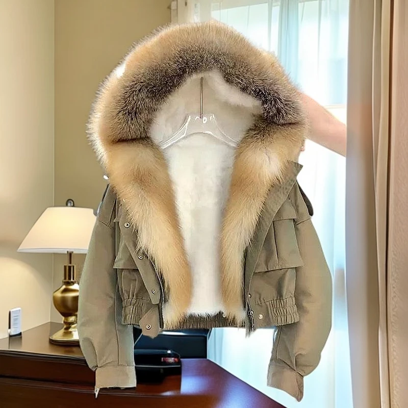 大码秋冬季2025装港风气质服绿色小个子减龄高级感大毛领棉服外套