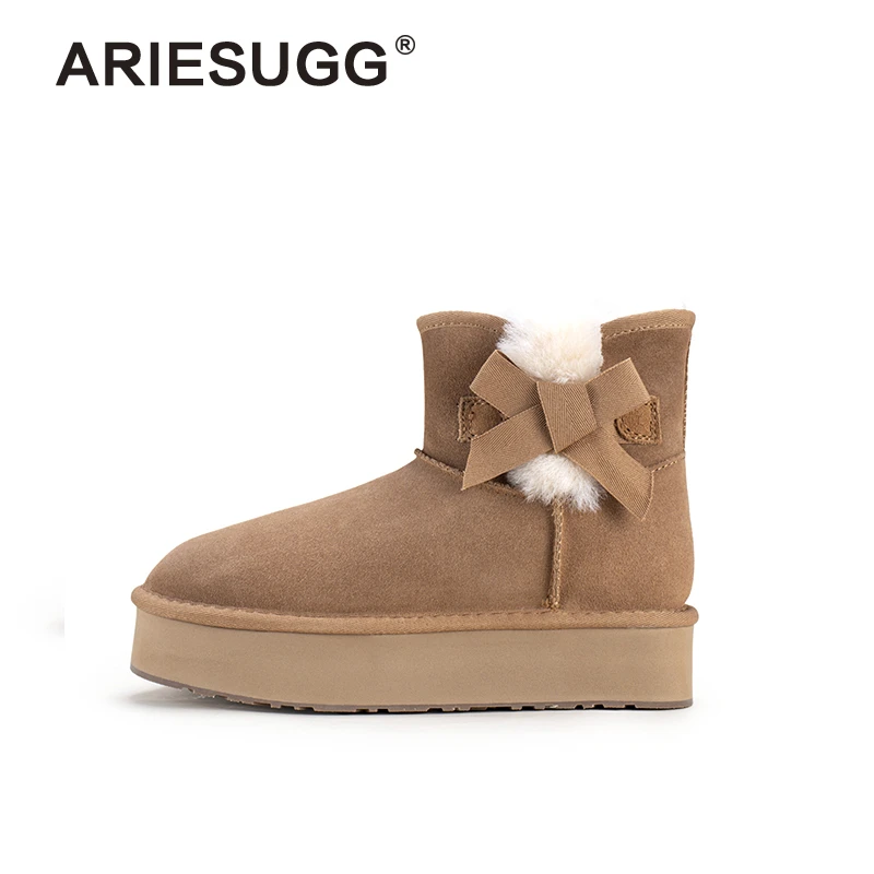 【厚底侧蝴蝶结】皮毛一体桑坡新款高级舒适保暖低筒雪地靴