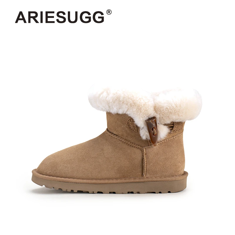 【纯羊皮毛-皮毛一体】薄底2.5cm牛角扣桑坡加绒保暖秋冬季雪地靴