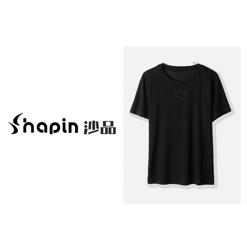 净色三角刺绣短袖T恤2024夏季新款时尚个性百搭上衣女DJ94850