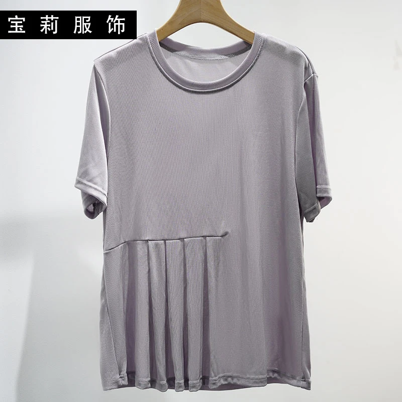 2023春夏季圆领无痕纯色短袖T恤时尚通勤女上装圆领zz3022