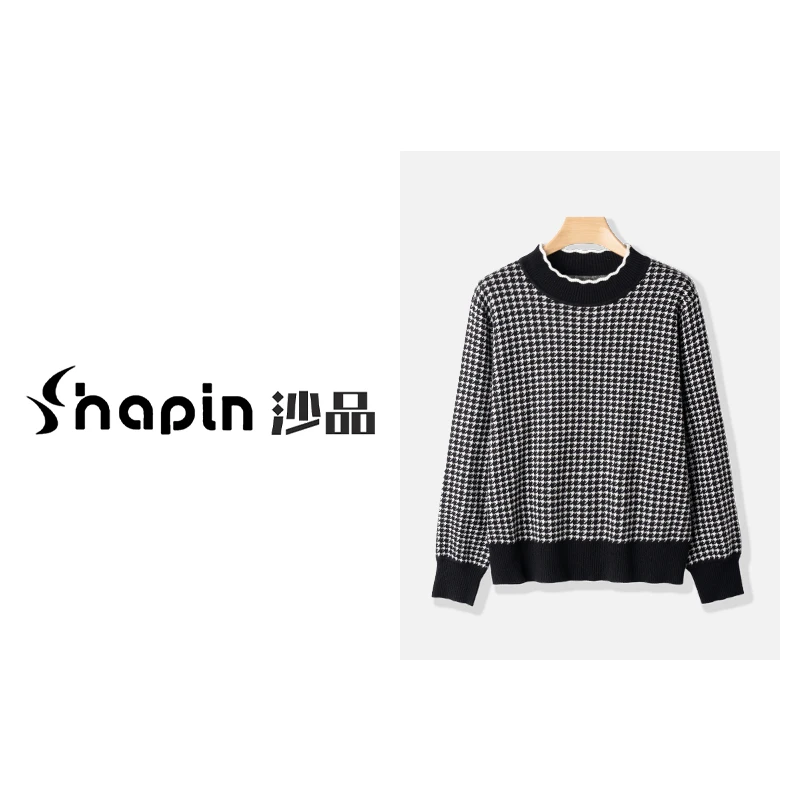 2024年新款气质款千鸟格花边领优雅百搭针织上衣女MM8618