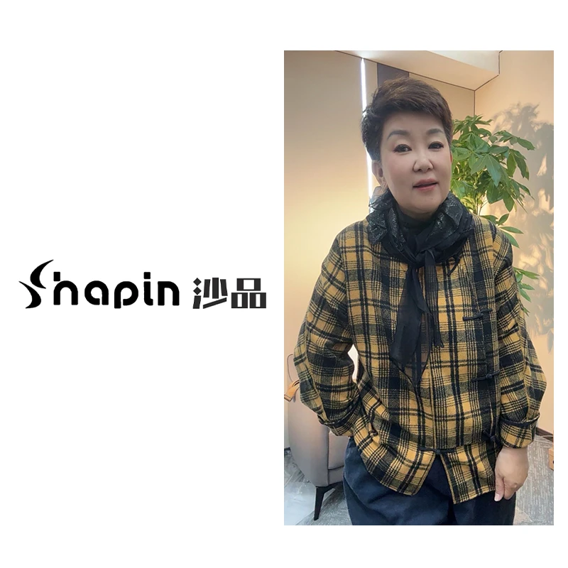 新中式盘口撞色格纹毛呢上衣设计款气质别致小衫女SH1117