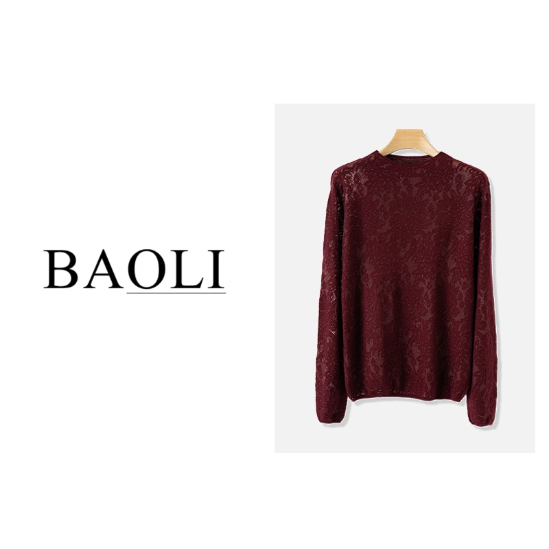 2023秋季新品时尚宽松休闲百搭气质蕾丝印花薄款针织衫女DXTX362