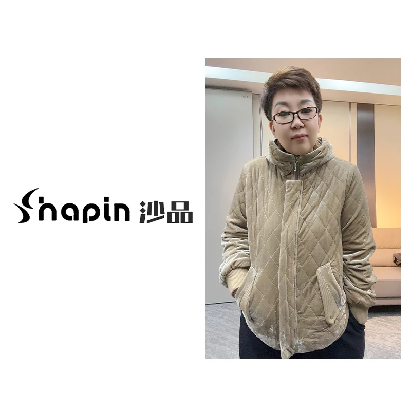 休闲鎏金丝绒连帽短款菱格棉服秋冬保暖加厚上衣女LCM8136