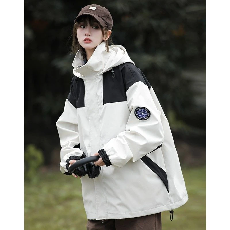 日系工装连帽外套学生宽松2023秋季新款衣夹克中性冲锋衣女滑雪