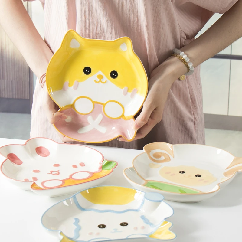 浮雕卡通陶瓷盘菜盘早餐盘沙拉盘创意网红家用沙拉碗饺子盘可爱盘