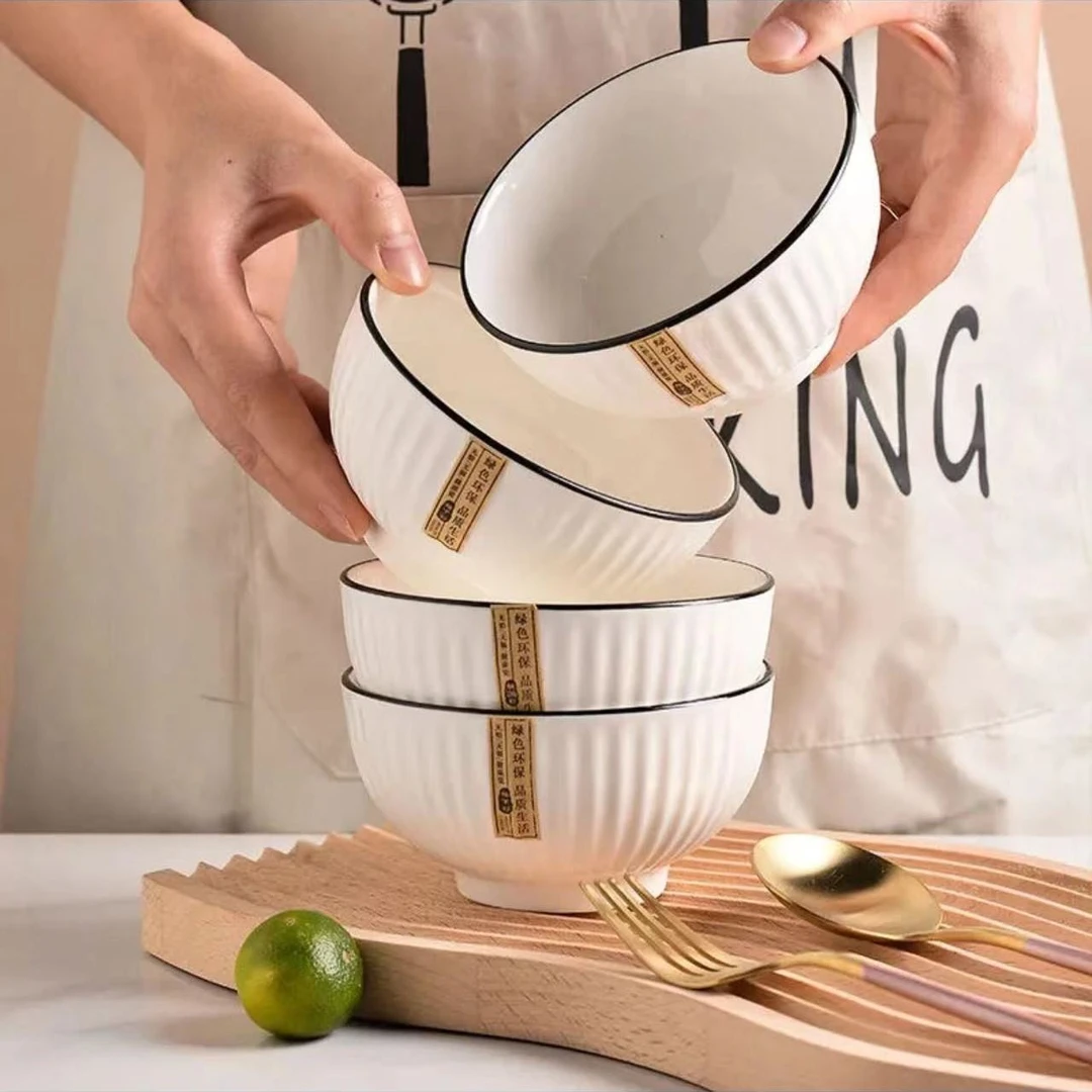 山田4.5/5英寸大号米饭碗4个装景德镇家用陶瓷碗盘餐具日式泡面碗