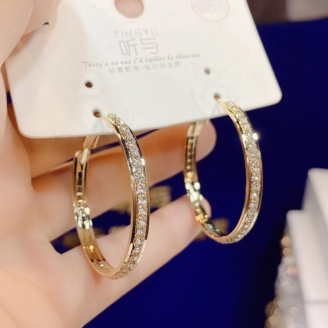 铜合金合成锆石耳饰 时尚大圈金色精致耳圈84号百搭欧美气质耳环