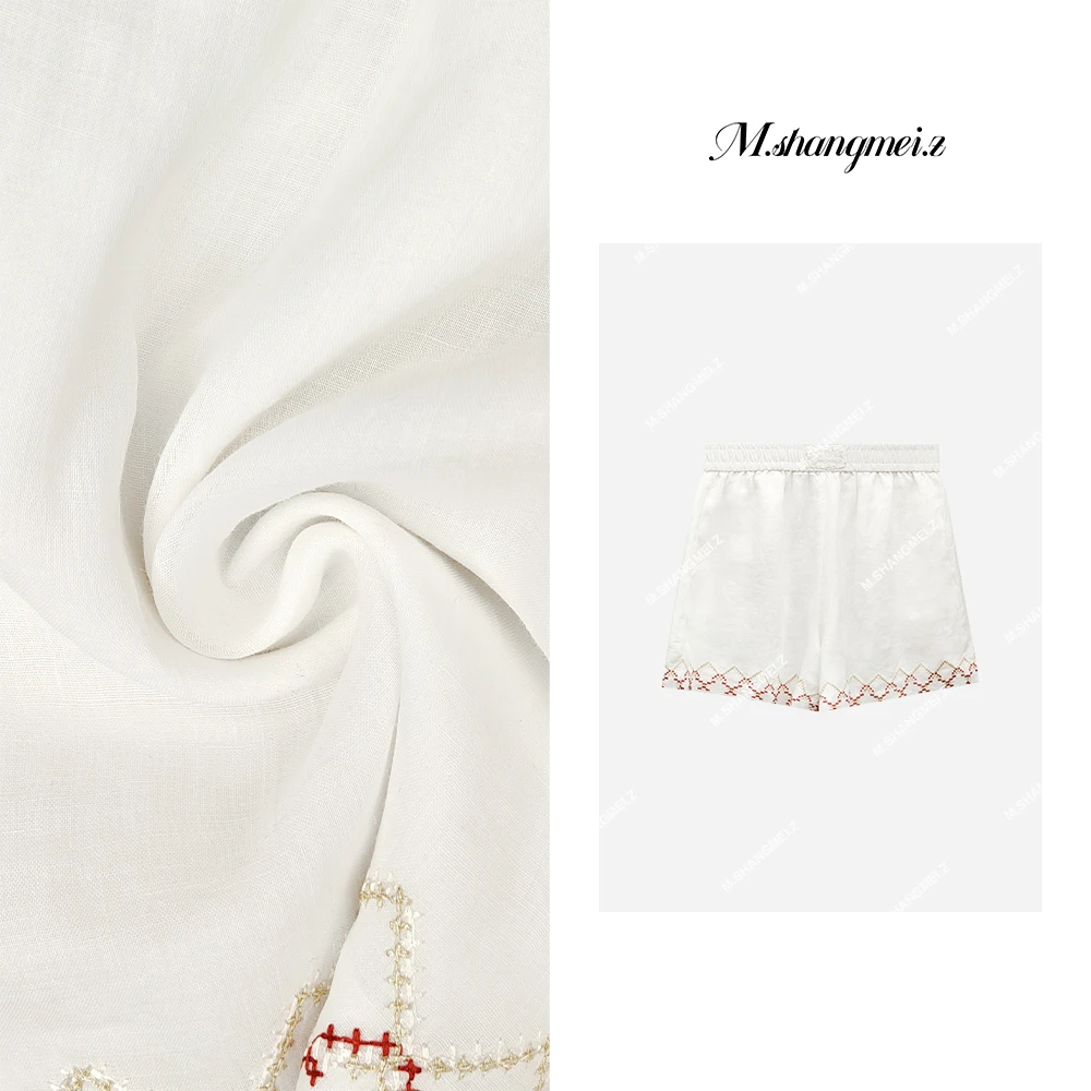 M.SHANGMEI.Z/沐熙美大哥夏季蕾丝百搭设计感绣花麻料短裤X050513