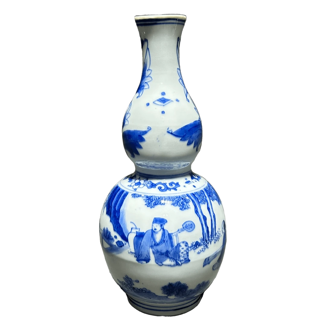 Lot2627青花陶渊明爱菊纹葫芦瓶古董拍卖