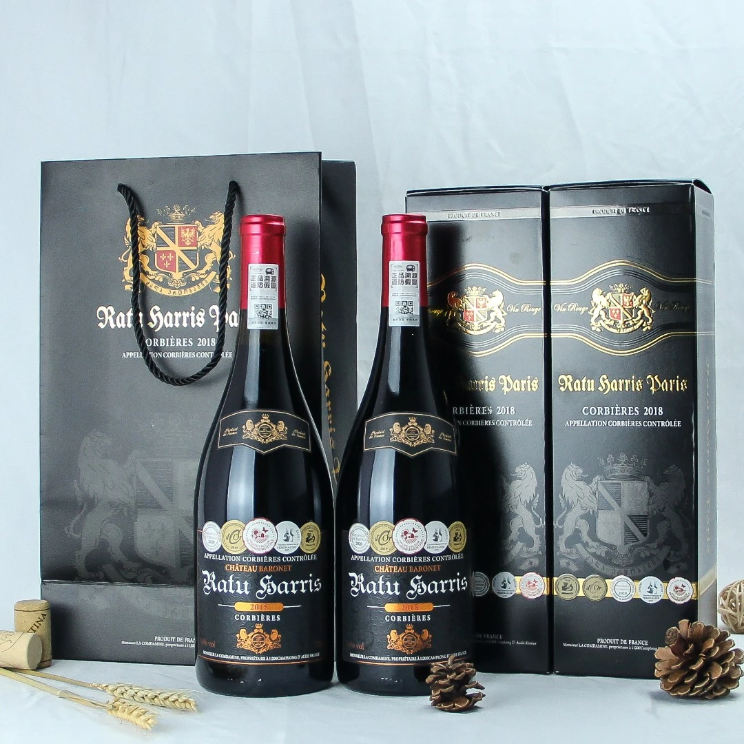 法国进口-拉图哈里斯·橡木桶窖藏干红葡萄酒整箱2支装卡盒款